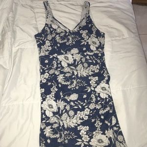 Denim like stretchy dress with flowers